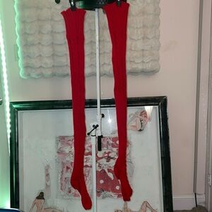 Very long winter socks for indoors or outdoor wear NWOT red polyester knitted